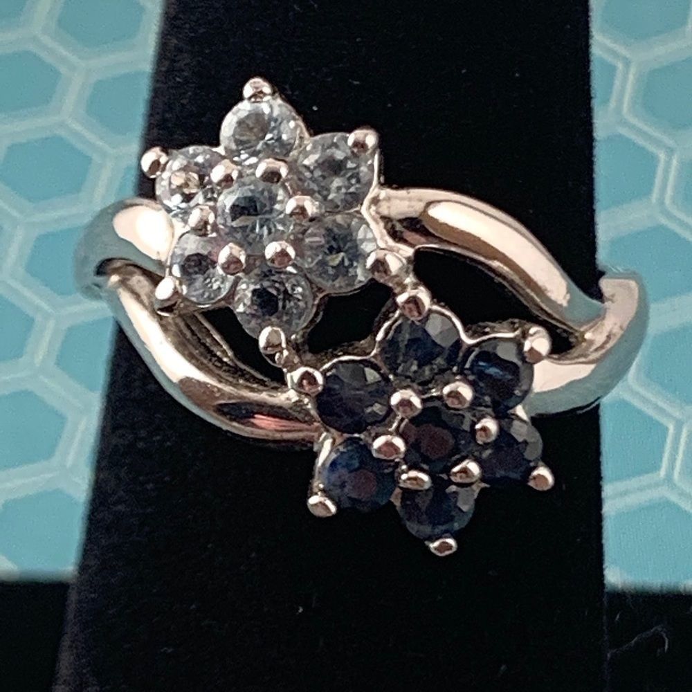Blue Topaz and Sapphire Flower Ring
